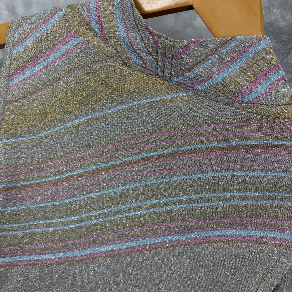 Ramy Brook Top Womens L Knit Metallic Gold Striped V Neck Sleeveless Party Retro - Picture 7 of 9